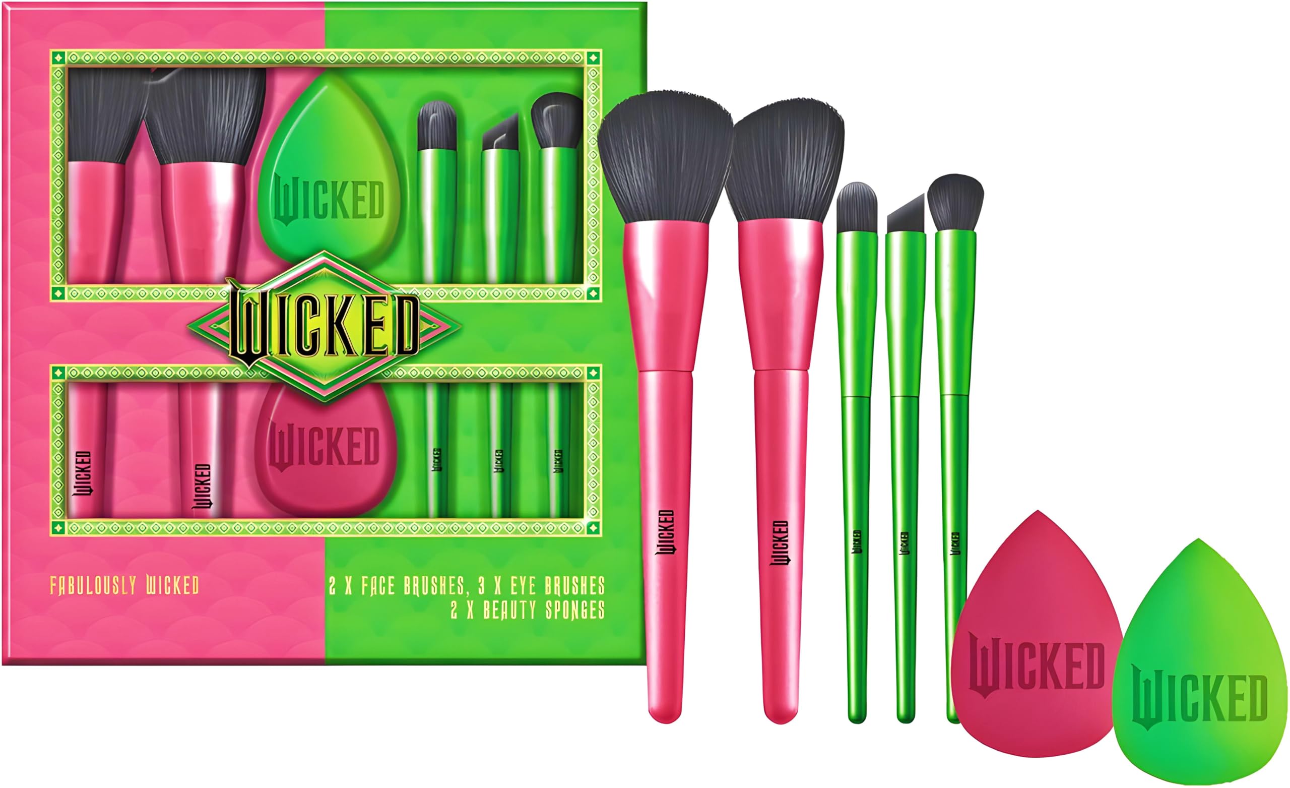 Wicked Makeup Brush & Sponge Set – 2 Face Brushes, 3 Eye Brushes